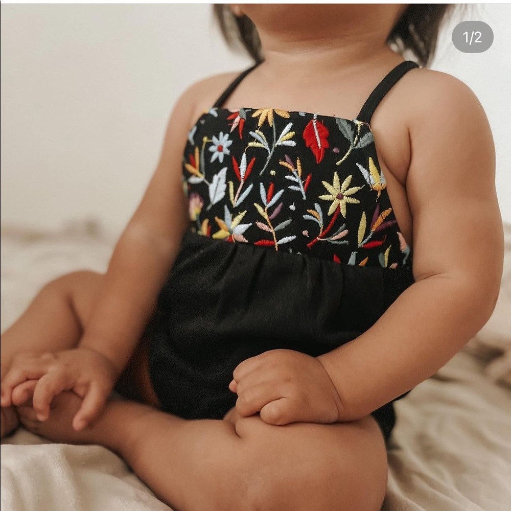 Lovedbaby black embroidered bubble romper